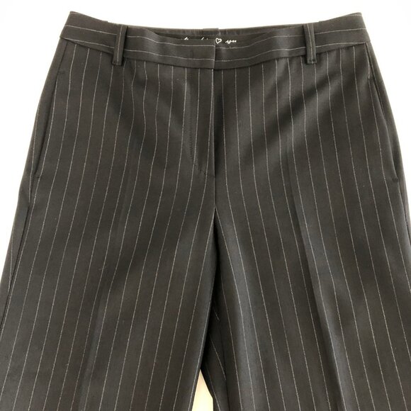 Marc Cain Wide Leg Wool+Poly Lined Cuffed Pinstripe Pants Blk & Gry Sz N4 (US10) - Picture 7 of 12